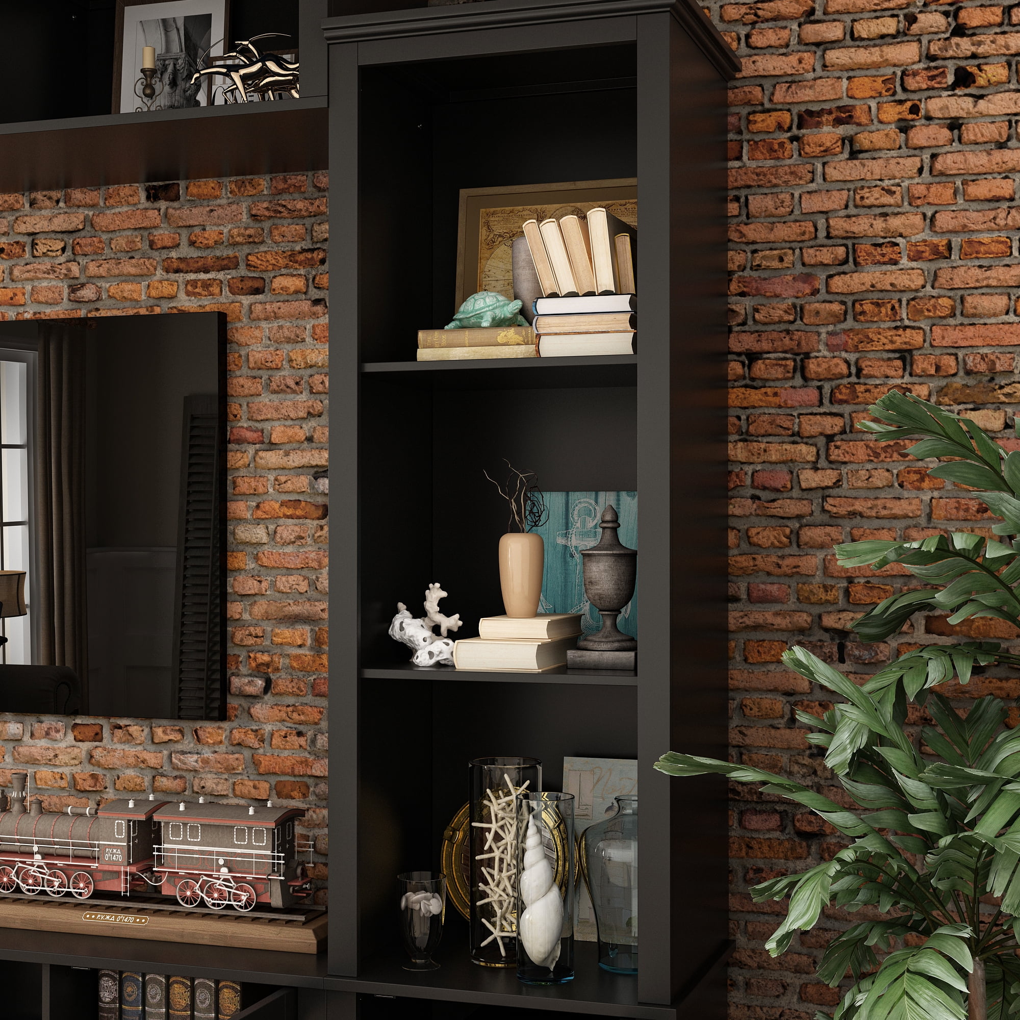 KULAGAGA Entertainment Center withHutch, Media Center with Storage and Glass Door for Living Room,Black