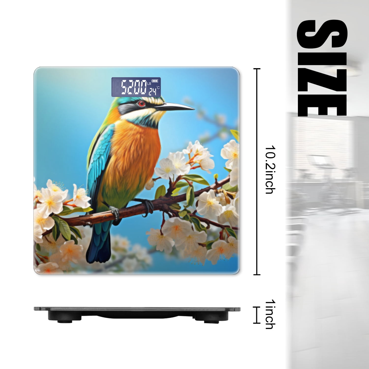 High Precision Body Weight Scale Smart Bathroom Scales with Large LCD Display(400lbs),Decorative for Bedroom-Beautiful Bird On Flowering Branch