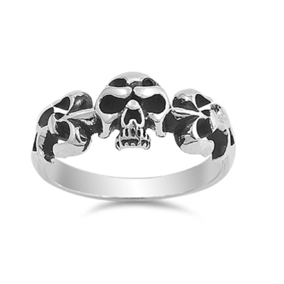 925 Sterling Silver Fleur De Lis Skull Biker Ring Size 11