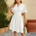 thumbnail image 5 of GZWYHT Summer Dresses,Dresses for Women 2025 Women'S Spring/Summer V Neck Waist Waist Flared Sleeves Fashion Casual Dress Midi Dresses,Petite Dresses,White Dress,Elegant Dresses XL, 5 of 9
