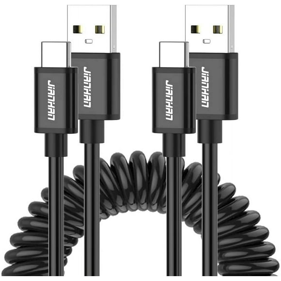 UTAH-Coiled USB C Cable for Car, [2 Pack 4ft] Fast Charging Spring USB Type C Charger Cable for Samsung Galaxy S10,S10+,S9,S9 Plus,S8,S8 Plus,Note 8,9,A5,A7,A8+,LG G7 G6 G5,Google Pixel 2 (Black)