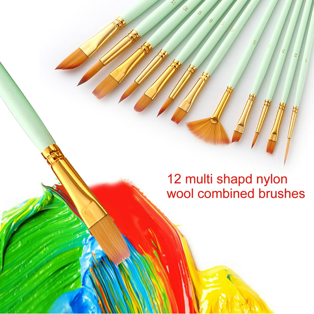 12pcs Paint Brushes Set Kit Multiple Mediums Brushes with Nylon Hair