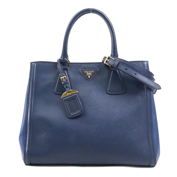 Pre-Owned Prada PRADA Handbag Shoulder Bag Leather Navy/Dark Blue Gold Women's e61151a