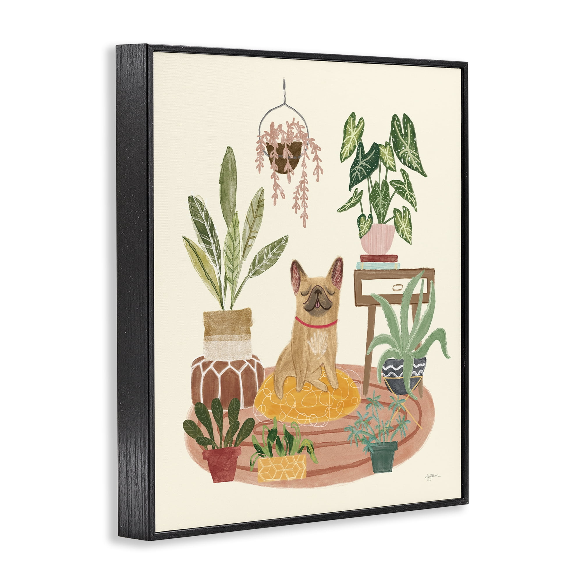 Stupell Industries Urban Dog with Plants Animals & Insects Painting Black Framed Art Print Wall Art, 11 x 14