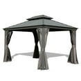 thumbnail image 4 of Domi 10' X 12' Permanent Gazebo Pavilion, Metal Hardtop Gazebo with Galvanized Steel Double Roof Canopy, Built-in Drainage Gutter, Curtain and Netting，Gray, 4 of 9
