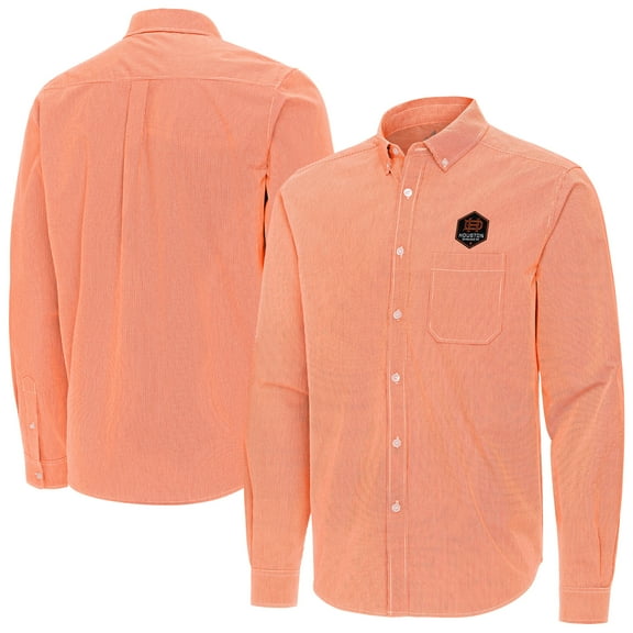 Men's Antigua Orange Houston Dynamo FC Porter Woven Tri-Blend Long Sleeve Button-Down Shirt