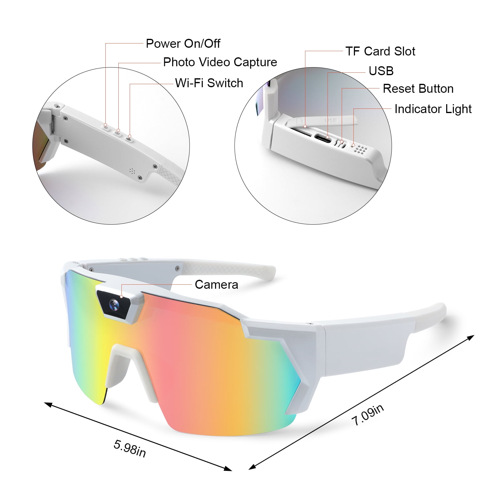 Outdoor Sports Camera Glasses, HD 1080P Video Recording with Anti-Glare Polarized Lens, Wi-Fi Real-Time Preview & Social Media Share, Loop Recording, for Cycling Hiking Water Sports