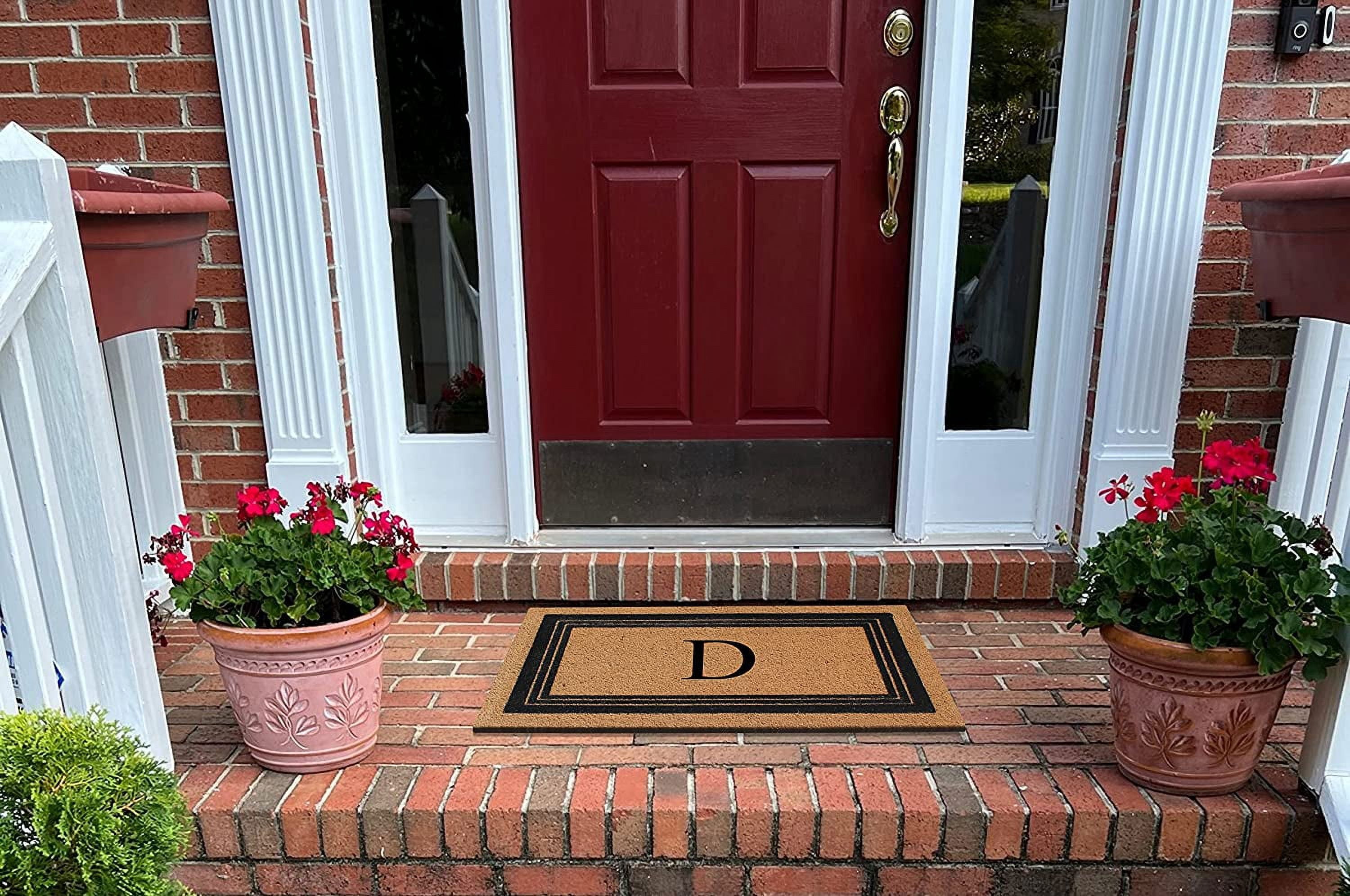 A1HC Natural Coir Monogrammed Entrance Door Mats, Durable Large Outdoor Rug, Non-Slip, Flock Doormat, Thin-Profile Heavy Duty Door Mat, Indoor Outdoor Front Door, High Traffic Areas, 18" X 30"