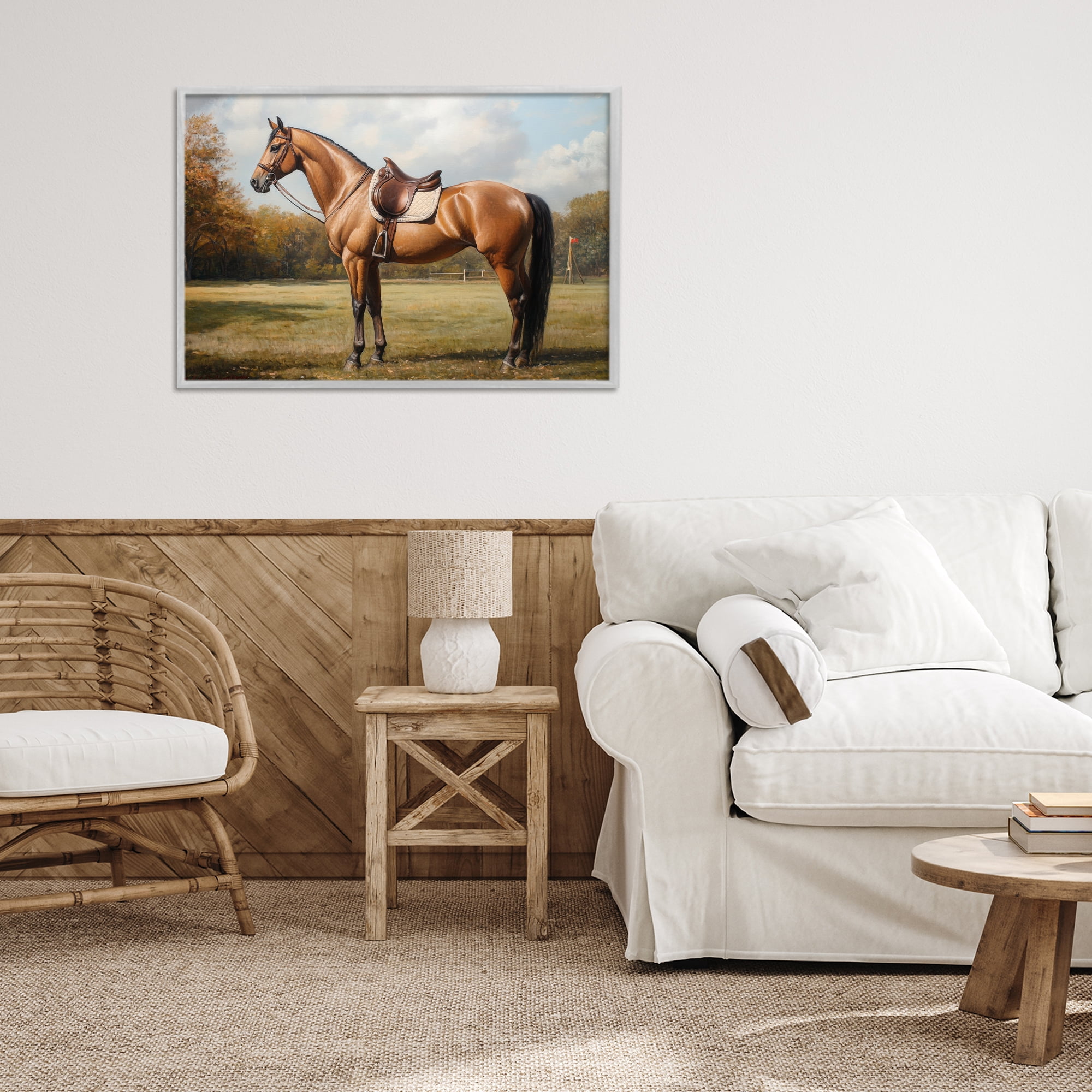 Stupell Industries Show Ready Horse with Saddle Gray Framed Giclee Art, design by Petal Prints Design