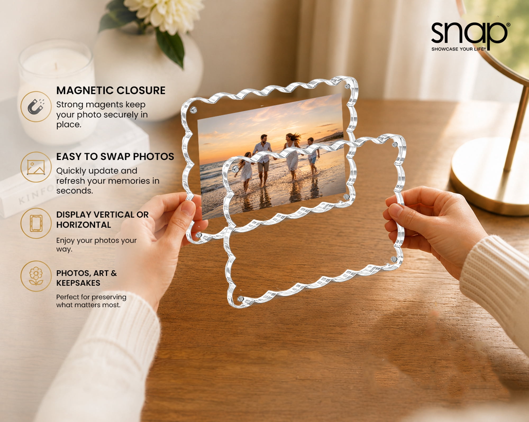 Snap Acrylic Block Frame 5x7 Scalloped Photo Holder