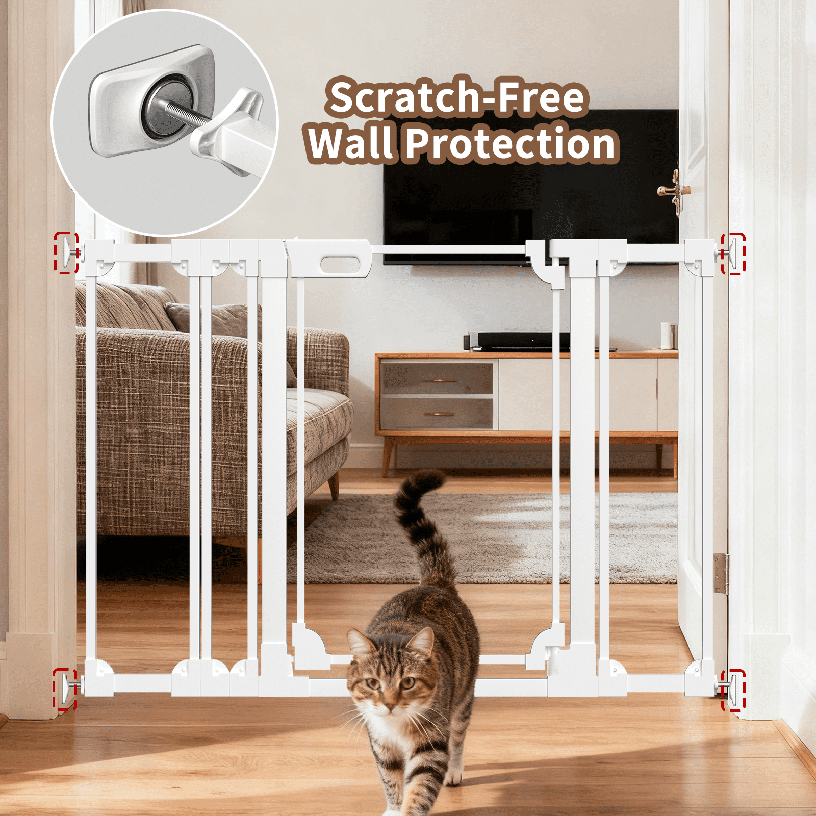 Fairy Baby Tall Clear Baby Safety Gate with Wall Protectors 29-38 in Wide Pressure Mounted Gates White