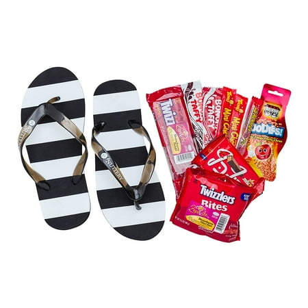 - The Nuttery Black and White Striped Adult Flip Flop Sandals and Candy Camp Care Package