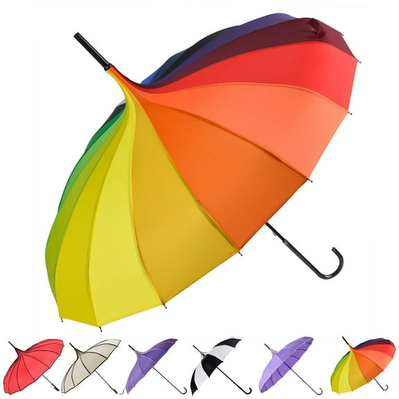 Long Handle Sun Umbrella, Retro Pagoda Parasol Umbrella, UV Protection Umbrella with Hook Handle for Photo Prop Decoration