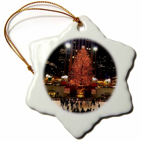 Rockefeller Center Christmas Show 3dRose Christmas lights at Rockefeller Center in New York - Snowflake Ornament, 3-inch ()
