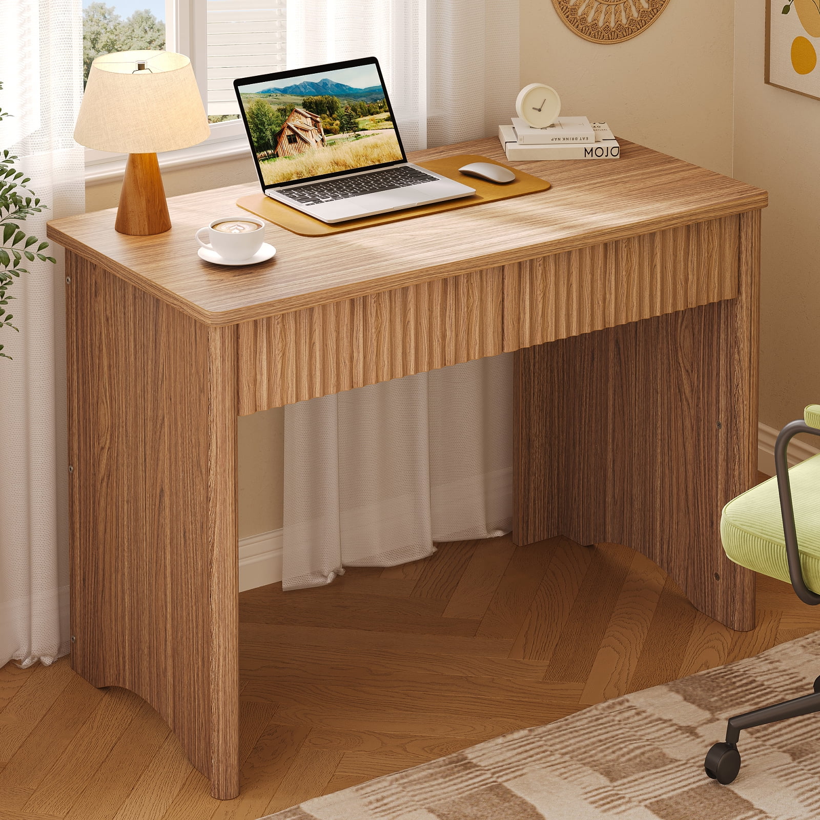 Bestier Computer Desk with 2 Storage Drawers,Home Office Writing Study Desk PC Table for Small Space,Brown Oak