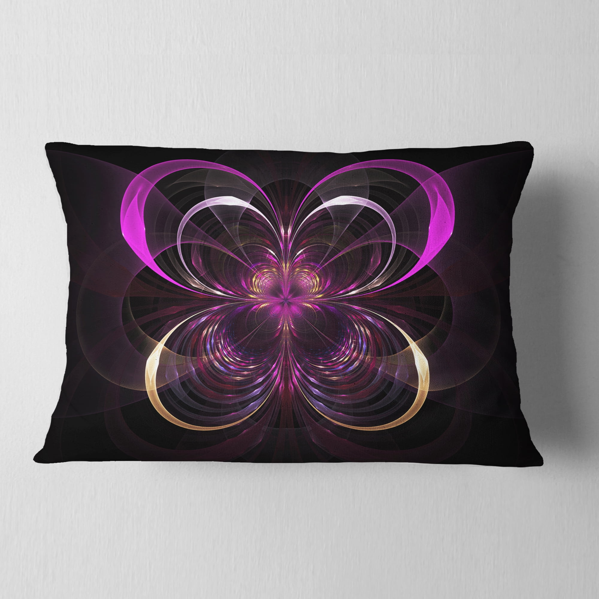 Designart Fractal Purple Flower in Dark - Floral Throw Pillow - 12x20