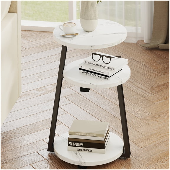 Modern Coffee Table White Solid Wood and MDF Round Kitchen Breakfast Area Home Furniture
