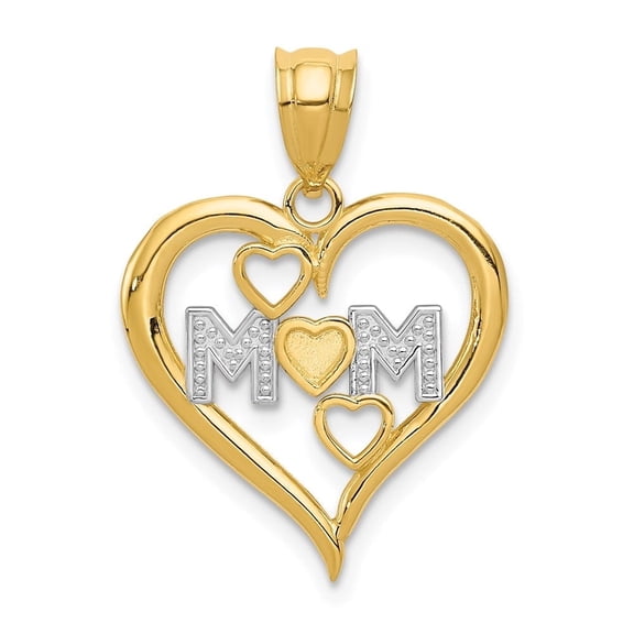 Auriga Fine Jewelry 14K Yellow Gold and White Rhodium Diamond-cut Mom Heart Pendant for Women