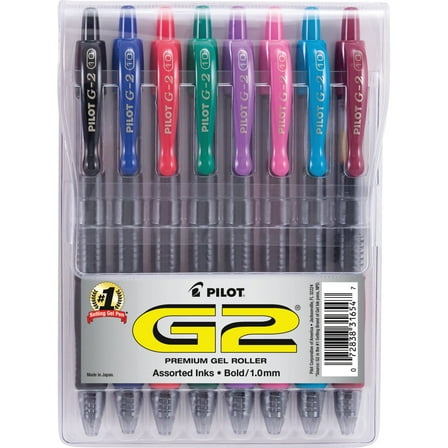 Pilot G2 Premium Retractable Gel Ink Pens, Bold Point, 1.0 mm,  Assorted Ink, 8 Pack