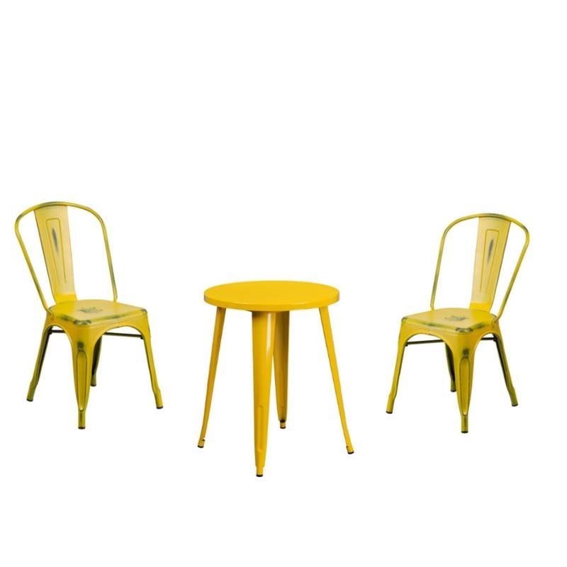 3 Piece Bistro Set with Bistro Table and Set of 2 Chairs in Yellow