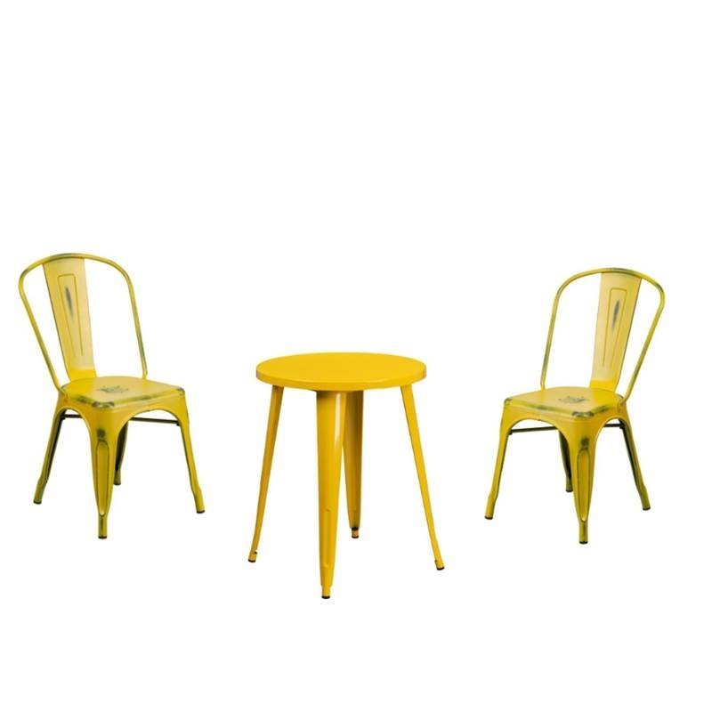 3 Piece Bistro Set with Bistro Table and Set of 2 Chairs in Yellow