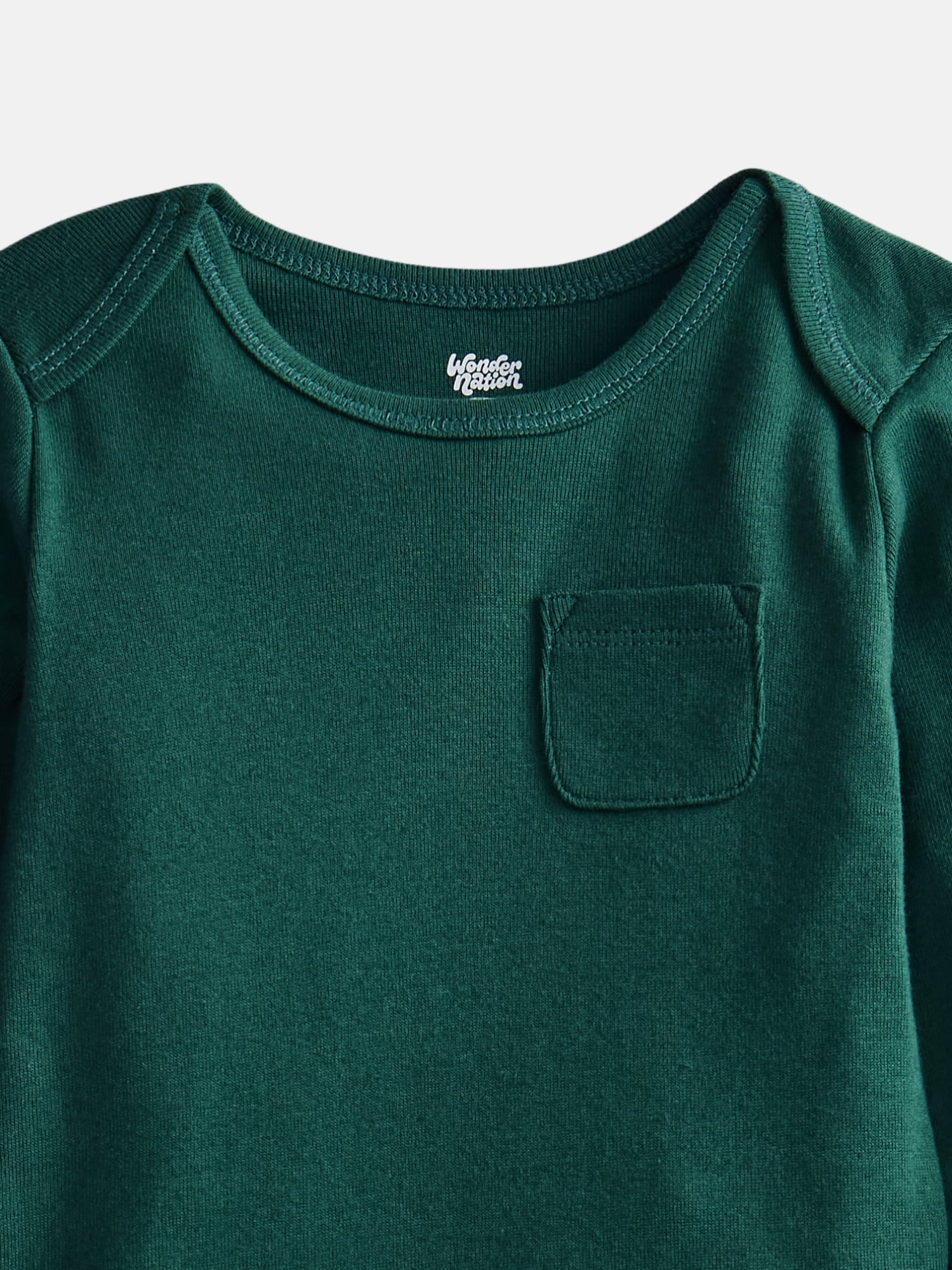 Wonder Nation Baby Boys' Cotton Pocket Bodysuit with Long Sleeves, Sizes 0M-24M