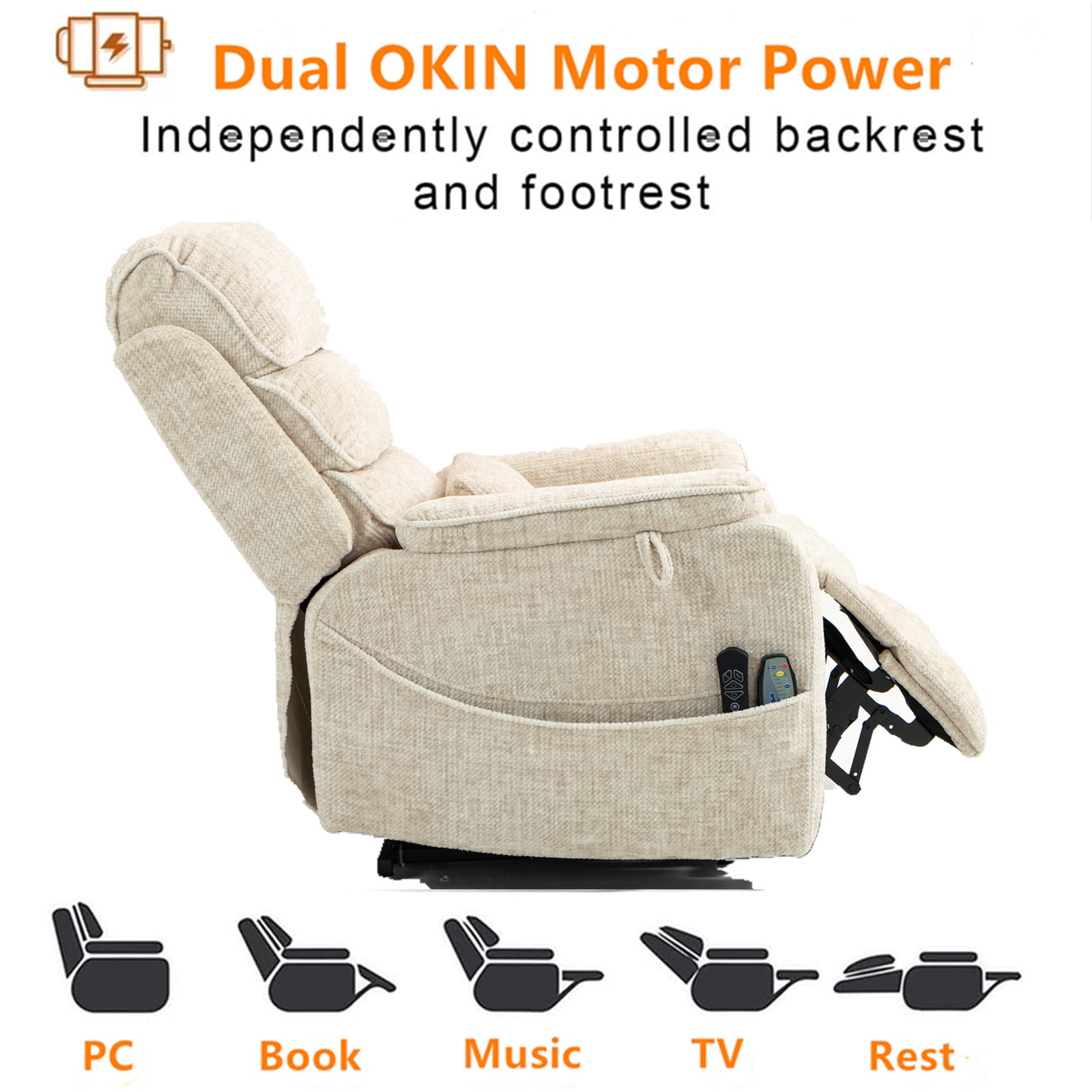 LITVZ Large Lift Chairs Recliner for Elderly, Infinite Position Dual Motor Power Lay Flat, Stand Up Recliner Lift Chair with Massage and Heat, Lumbar Pillow, Wireless Charging & Cup Holder