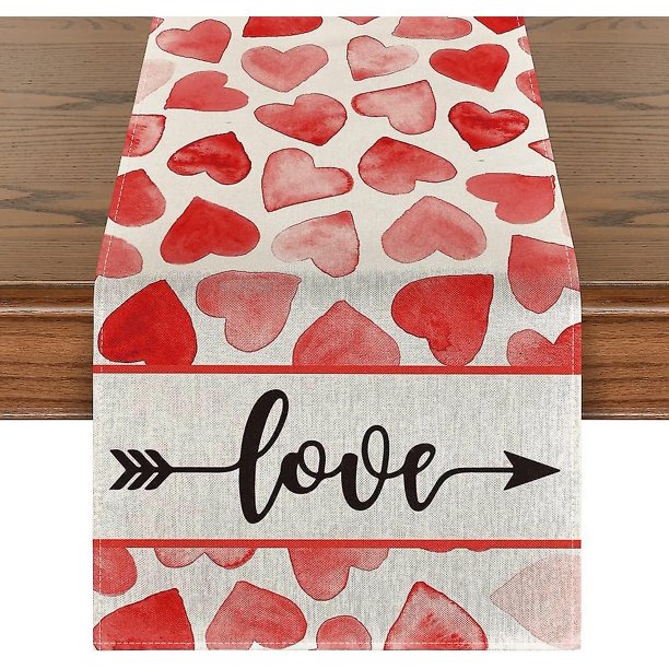 Acuarela, corazón, flecha, amor Camino de mesa para el día de San Valentín, decoración de mesa de comedor para cocina, aniversario, boda, vacaciones, temporada, para interiores y exteriores