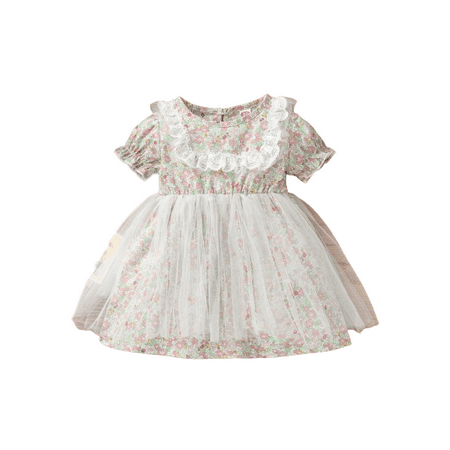 

Mikrdoo Baby Girls Dress Floral 6 Months Baby Girls Pretty Gauze 9 Months Baby Girls Bubble Sleeve One Piece Summer Dress White