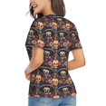 thumbnail image 3 of Vsdgher Skulls and Flowers Women Shirts V Neck Short Sleeve Tops T-Shirt Basic Tees, S to 3XL3X-Large, 3 of 5
