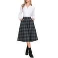 thumbnail image 2 of INSPIRE CHIC Women's Plaid Skirt Vintage High Waist A-Line Pleated Midi Skirt with Pockets Dark Blue XS, 2 of 6