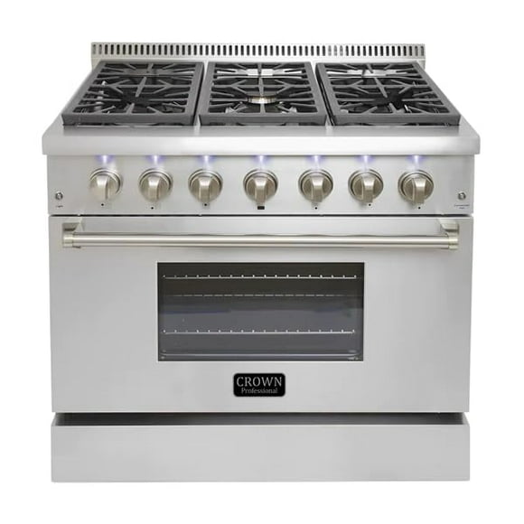 CROWN 36" Professional Stainless Steel Dual Fuel 5.2 cu. ft Electric Oven Gas Range ARD3601