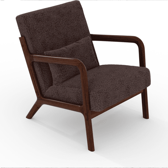 Kicctian Modern Accent Chair with Lumbar Pillow, Comfy Lounge & Reading Armchair, Sturdy Wood Frame, Cozy Upholstered for Living Room, Bedroom,Brown