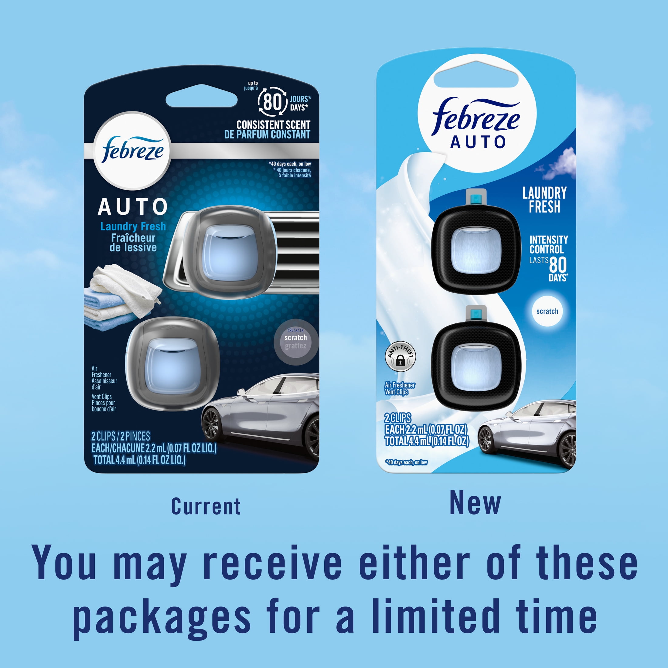 Febreze AUTO Air Freshener, Odor-Fighting Automotive Vent Clip, Laundry Fresh Scent, 4 Count