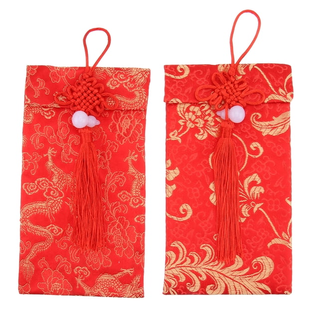 CIMAXIC Mariage 2 Pcs Sac d'Argent Délicat en Brocart Pochette d'Argent Mariage Enveloppes Rouges (Rouge),7.28"X3.94"X0.51 Pouces