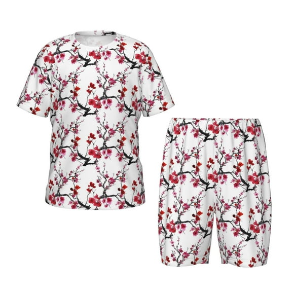 Balery Cherry Blossoms Conjunto de Pijama Infantil de Manga Corta con Estampado – Ropa de Dormir de Algodón Suave-4X-Large
