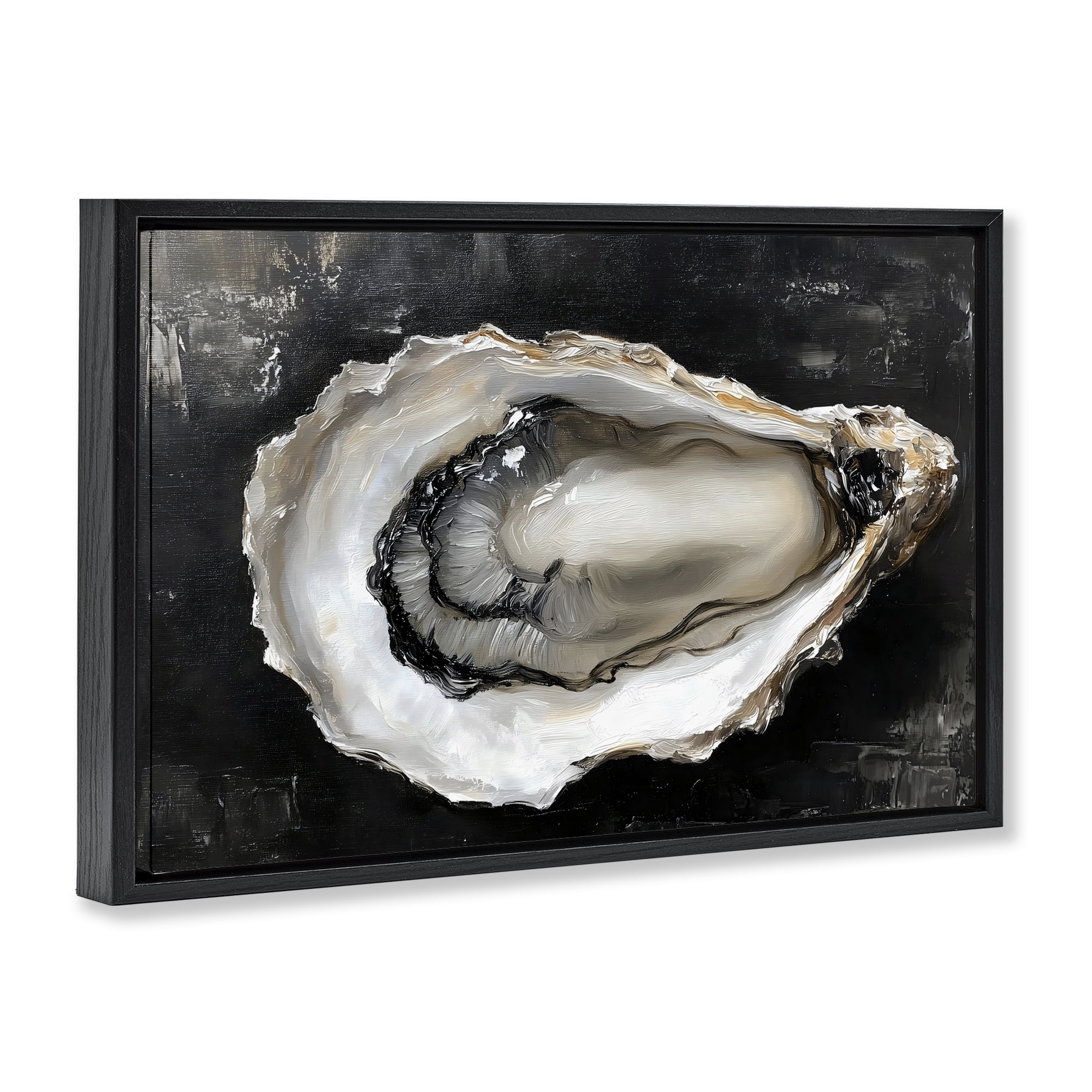Stupell Industries Black Oyster Pearlescent Shell Black Framed Floater Canvas Wall Art, design by LSR Design Studio