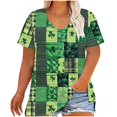 thumbnail image 1 of Tamaño Más Manga Corta Tops para la Impresión de Cuello en V de las Mujeres, Color Sólido Base de Verano Blusa Casual, 1 of 7