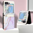 thumbnail image 3 of SaniMore Case for Samsung Galaxy Z Flip 5 6.7" 2023, PU Leather Case Luxury Marble Pattern Cash Pocket Crossbody Lanyard Fashion Case for Girls Women for Samsung Galaxy Z Flip 5, Purple/White, 3 of 7