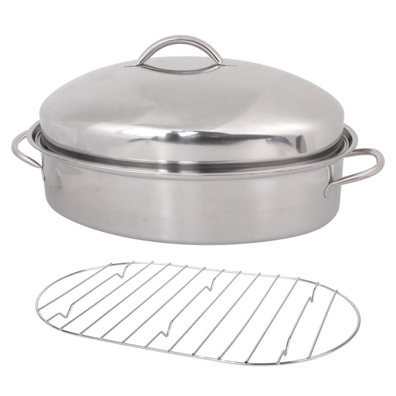 Oval Double Handle Roaster Pan Stainless Steel Steaming Pots Dishwasher Safe Steamer for Seafood Potatoes Soups Grains