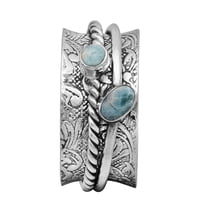 Larimar Dual Band 925 Sterling Silver Spinner Women Wedding Ring US-8.5