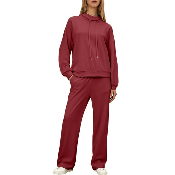 Aihuaihua Womens 2 Piece Outfits Sweatsuit Set 2025 Fall Drawstring Sweatshirt Wide Leg Sweatpant Lounge Sets Casual Tracksuit Matching Plus Size RD1