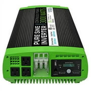 GoWISE Power 3000W Continuous 6000W Surge Peak Power Pure Sine Wave Inverter w/Digital LCD Display, Black/Green (PS2001) 3000W Cont. / 6000W Surge Digital