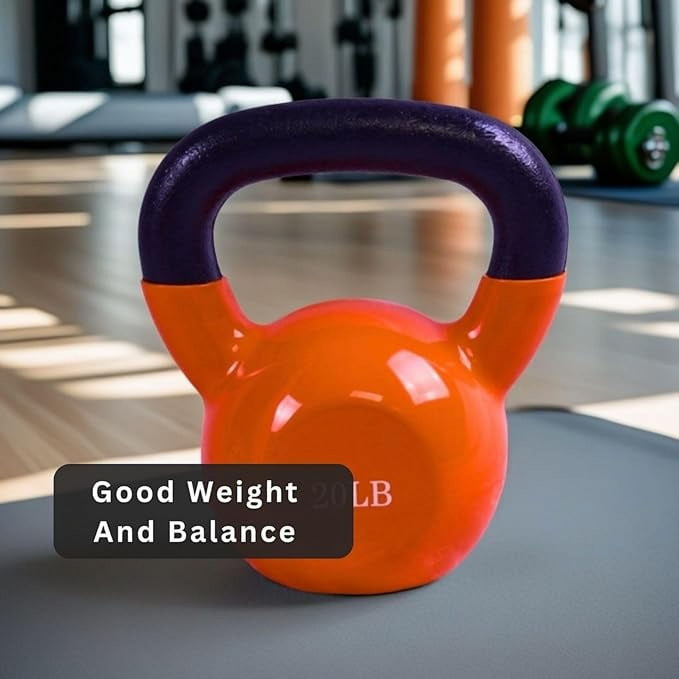 BESEA Orange Vinyl Coated Kettlebell 20~45LBS, Wide Grip Handle, Stable Flat Base, Strength Training, Durable Kettle Bells