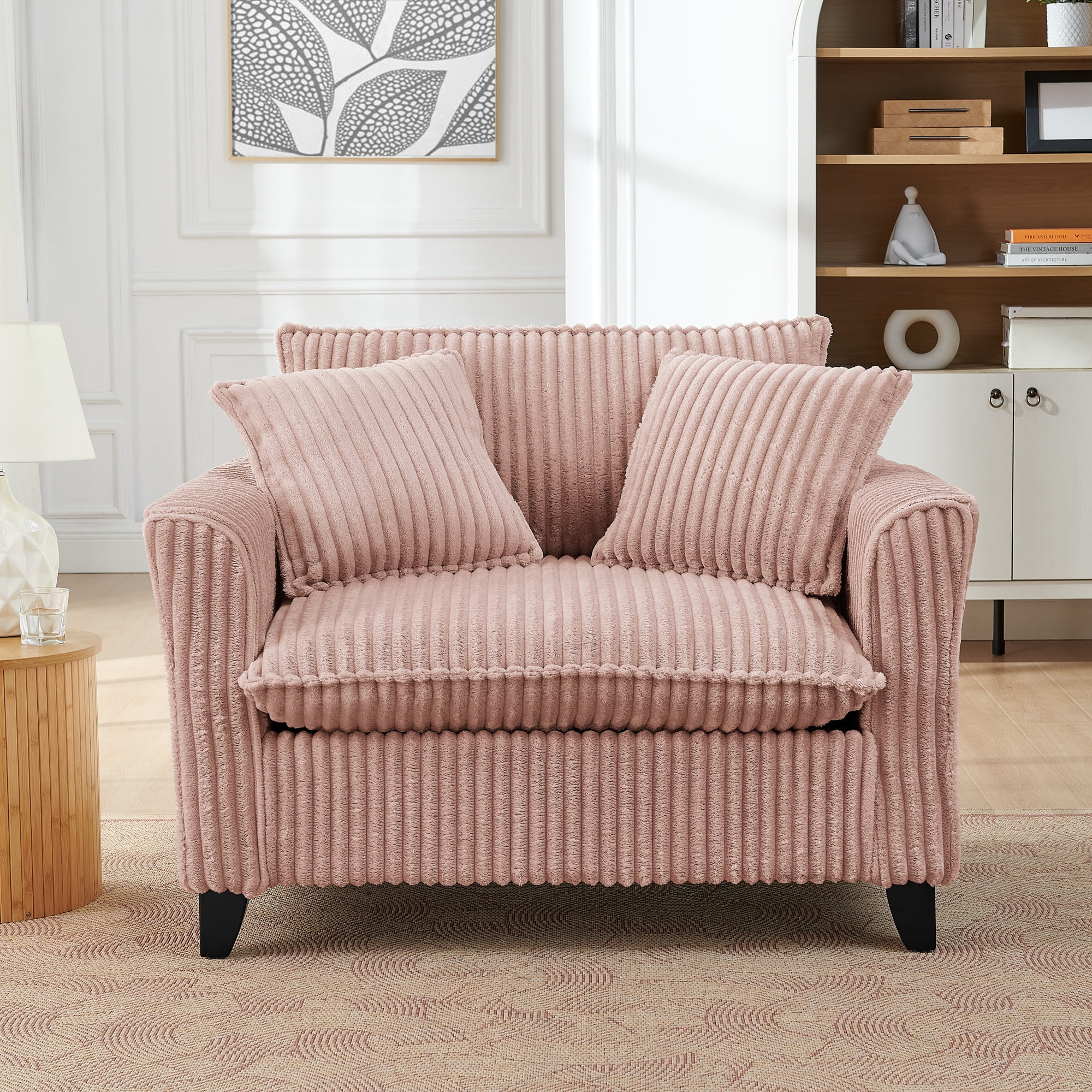 Leumius Accent Chair Armchair,Comfy Upholstered Single Sofa Chair with 2 Pillow for Living Room,Bedroom,Pink