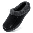 thumbnail image 1 of Needbo Men's Moccasin Slippers Microsuede Whipstitch Sherpa Lining Indoor Ourdoor Microfiber House Comfort Memory Foam Slip on Shoes Black, Size 12-13, 1 of 7