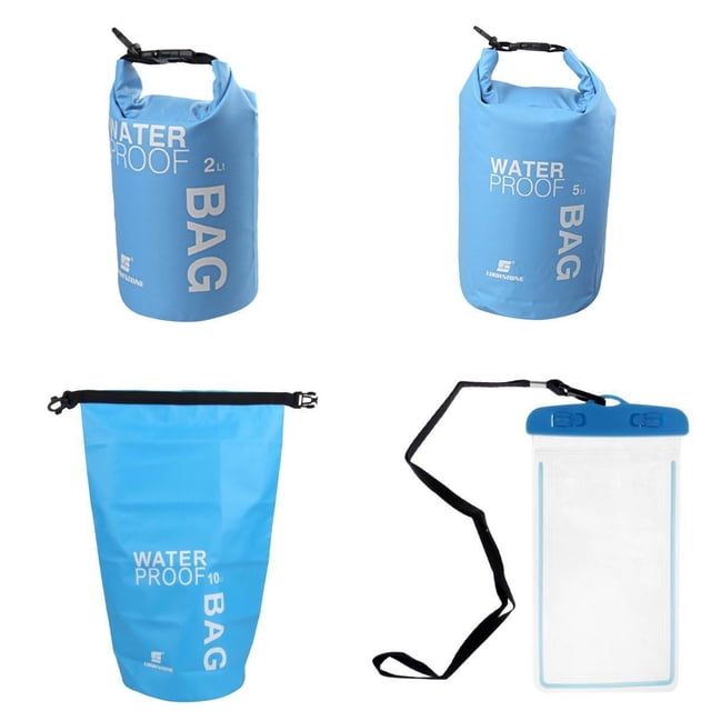 jinwen Waterproof Dry Bag 10L 5L 2L PVC Floating Backpack & Phone Case - Fit for Fishing, Boating, Kayaking, Surfing, Rafting, Camping and Canoeing Blue