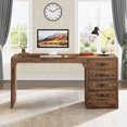 thumbnail image 2 of Finmind 59" Wood Computer Desk with 4 Drawers: Home Office & Study Table in Antique Oak, 2 of 7