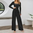 thumbnail image 2 of sususu Women's Jumpsuit Long Sleeve Square Neck Belted Wide Leg Romper Outfit Elegant Casual Loose Overalls,Black,XL, 2 of 5