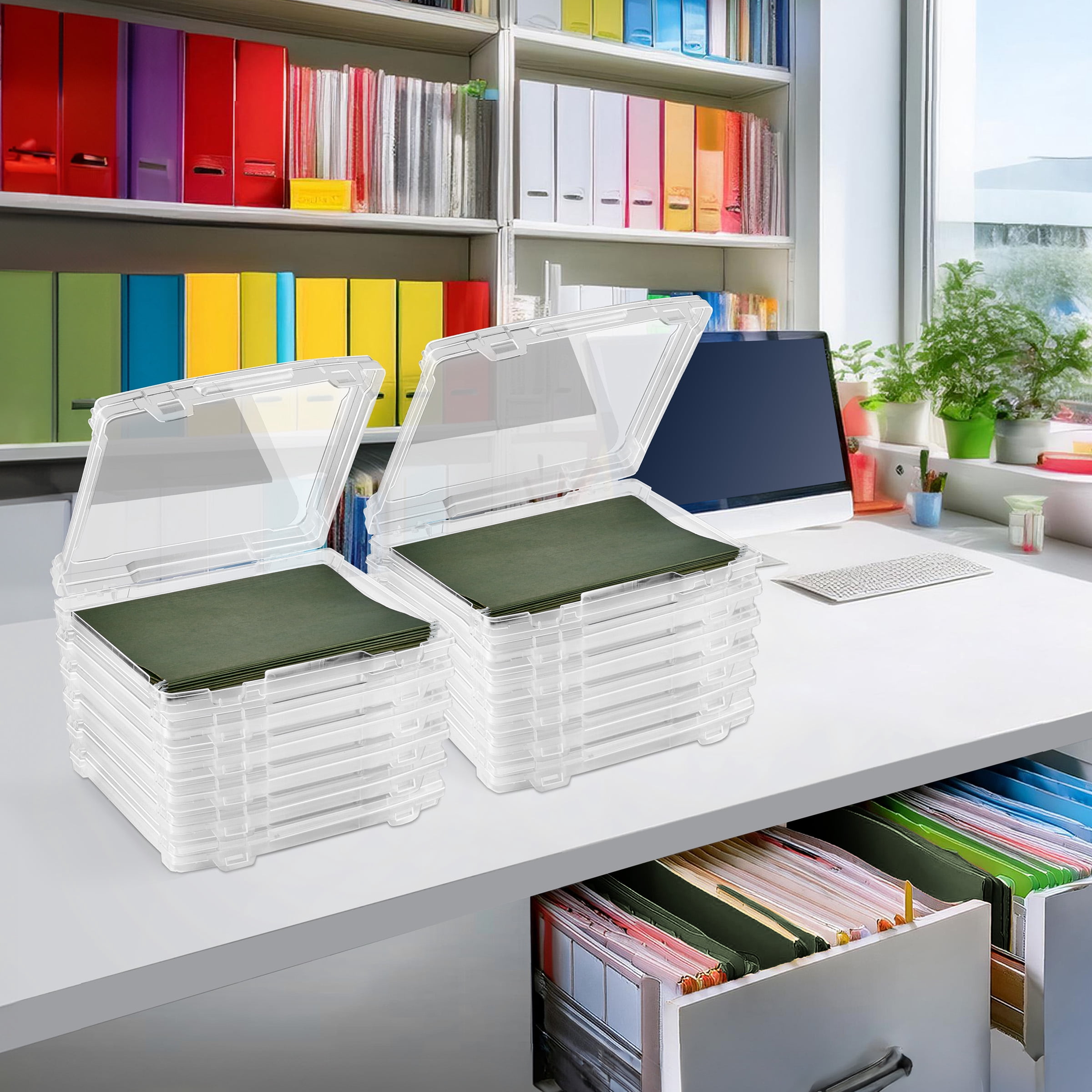 Sorbus Clear Narrow Hanging File Organizer Bin, Stackable 12 Pack, Freestanding Plastic Document Holder